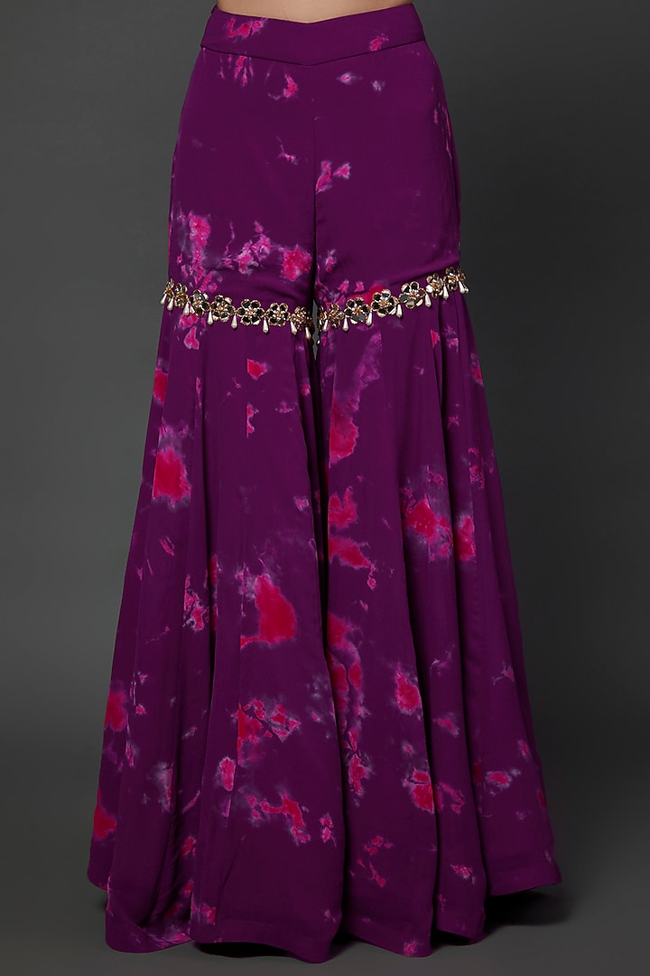 Purple Georgette Tie-Dye Printed Gharara Set by Akanksha Gajria at Pernia's Pop Up Shop