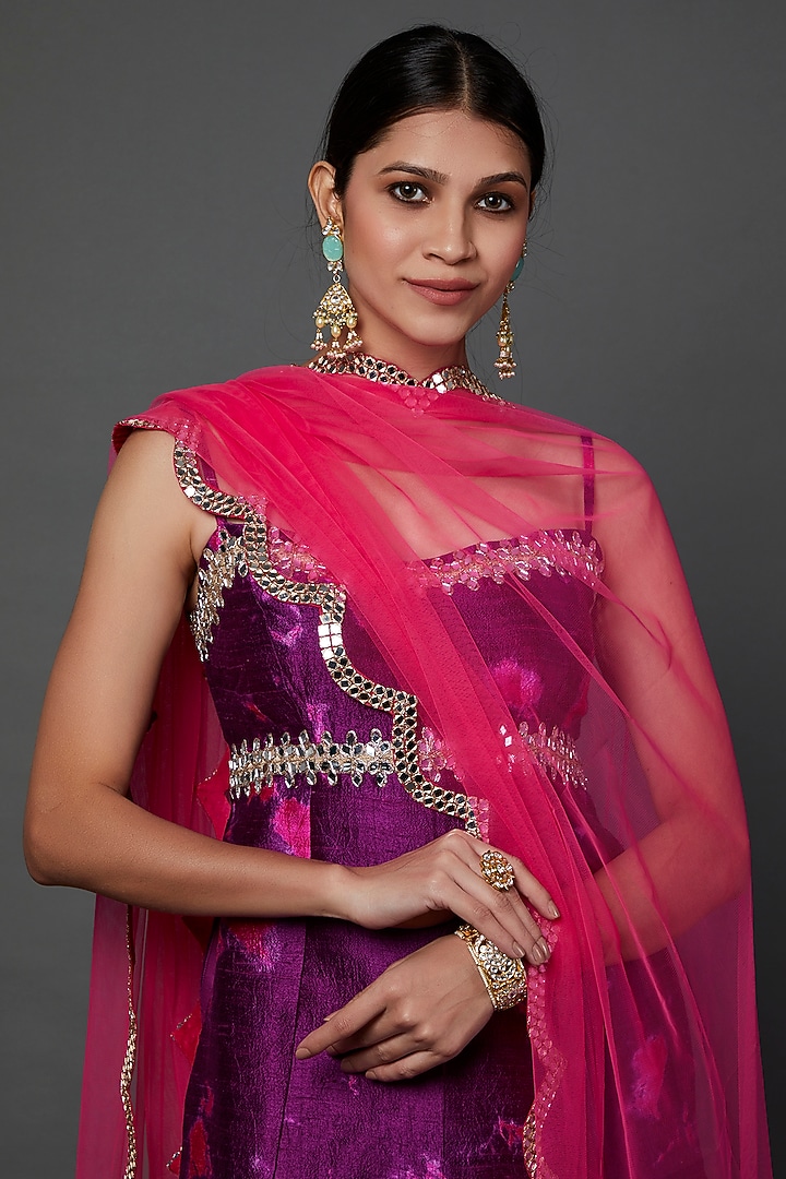 Purple Georgette Tie-Dye Printed Gharara Set by Akanksha Gajria at Pernia's Pop Up Shop