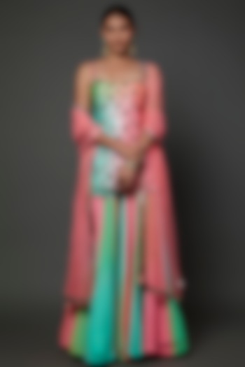 Multi-Colored Georgette Gharara Set by Akanksha Gajria
