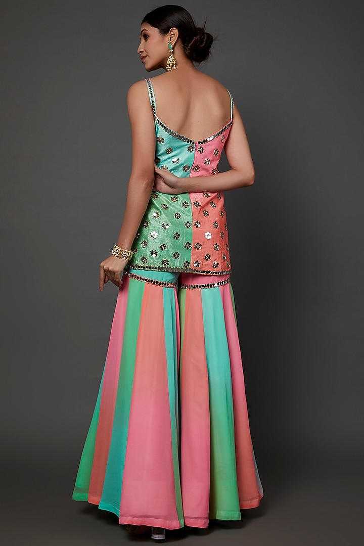 Multi-Colored Georgette Gharara Set by Akanksha Gajria at Pernia's Pop Up Shop