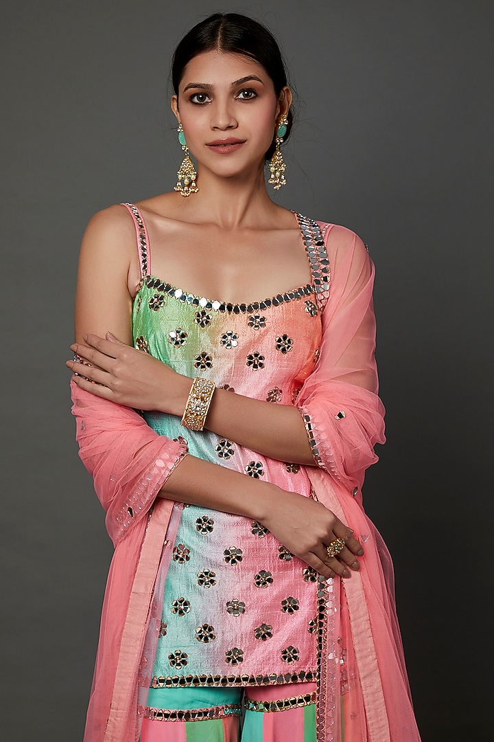 Multi-Colored Georgette Gharara Set by Akanksha Gajria at Pernia's Pop Up Shop