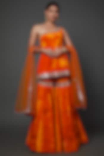 Orange Velvet Gharara Set by Akanksha Gajria