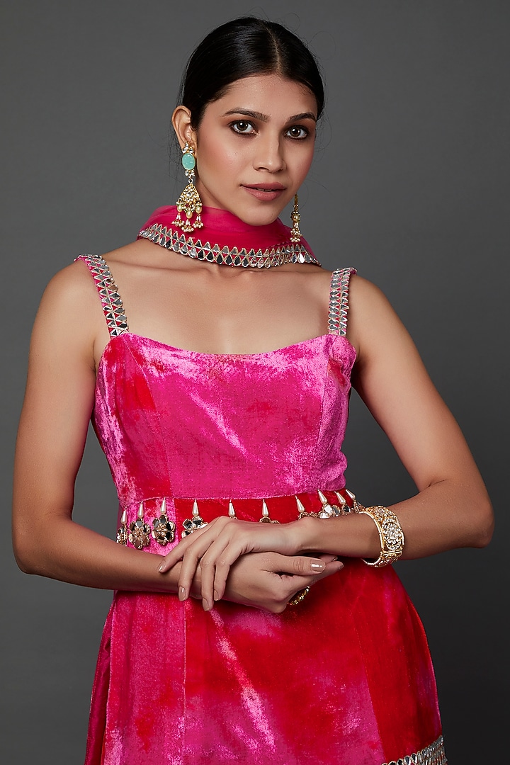 Fuchsia Velvet Gharara Set by Akanksha Gajria at Pernia's Pop Up Shop
