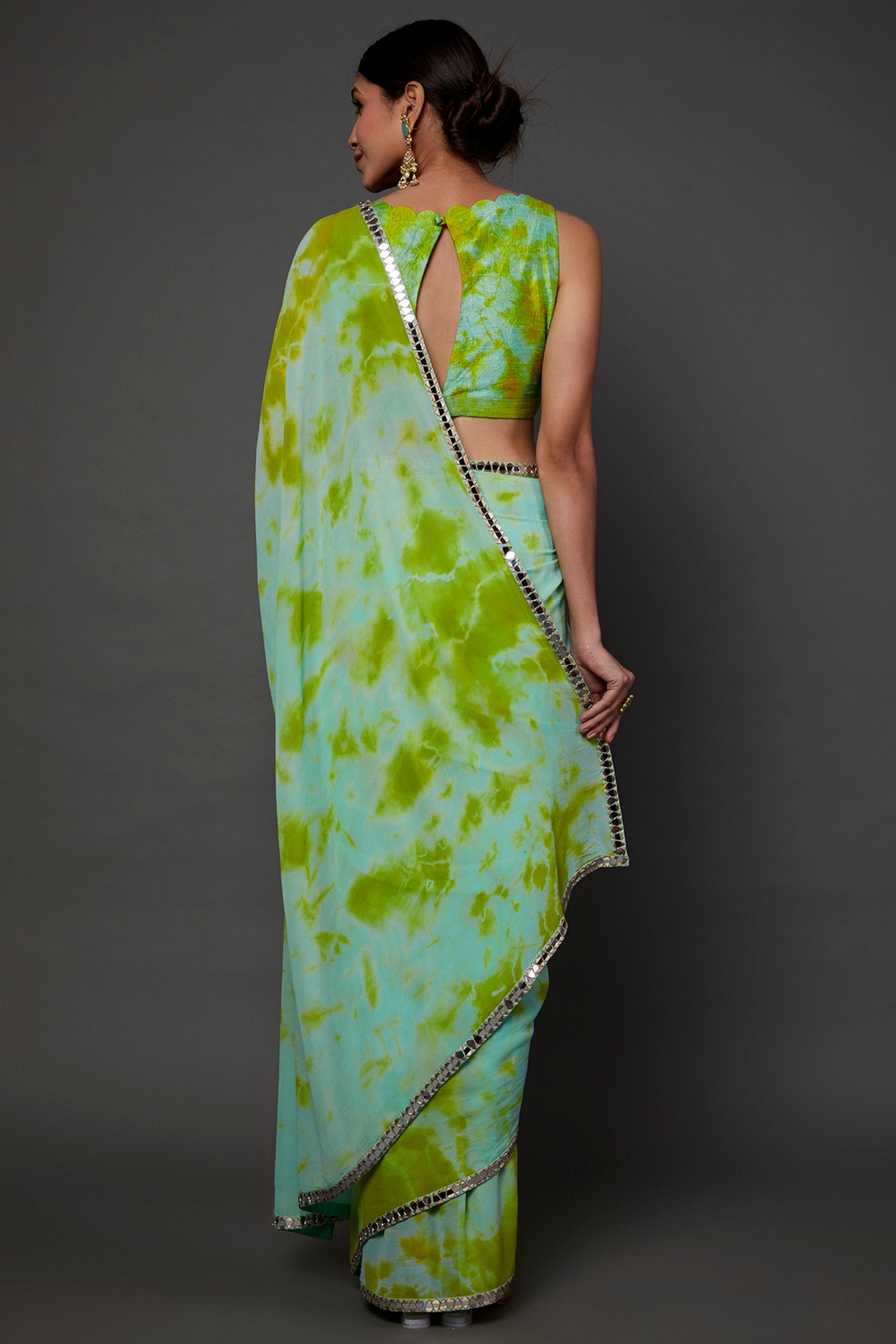 Organza tie ana dye Lace border Saree With Blouse