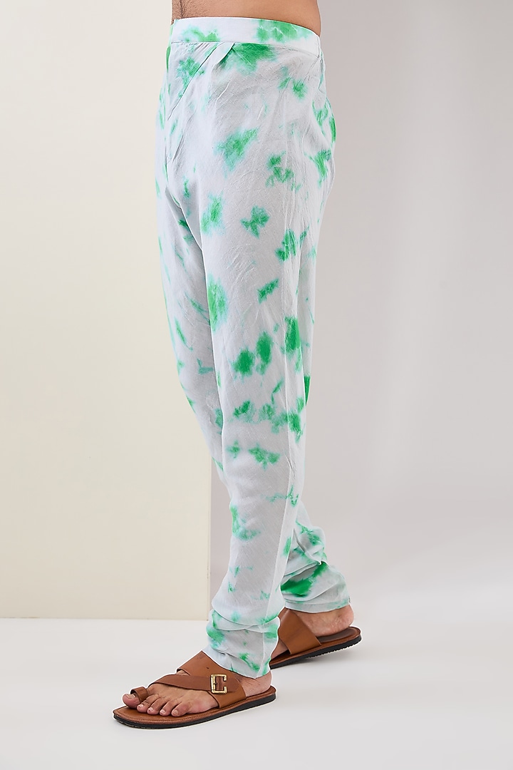 Grey & Green Raw Silk Mirror Work Kurta Set by Akanksha Gajria Men at Pernia's Pop Up Shop