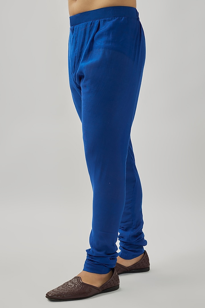 Navy Blue Raw Silk Mirror Work Bundi Jacket Set by Akanksha Gajria Men at Pernia's Pop Up Shop