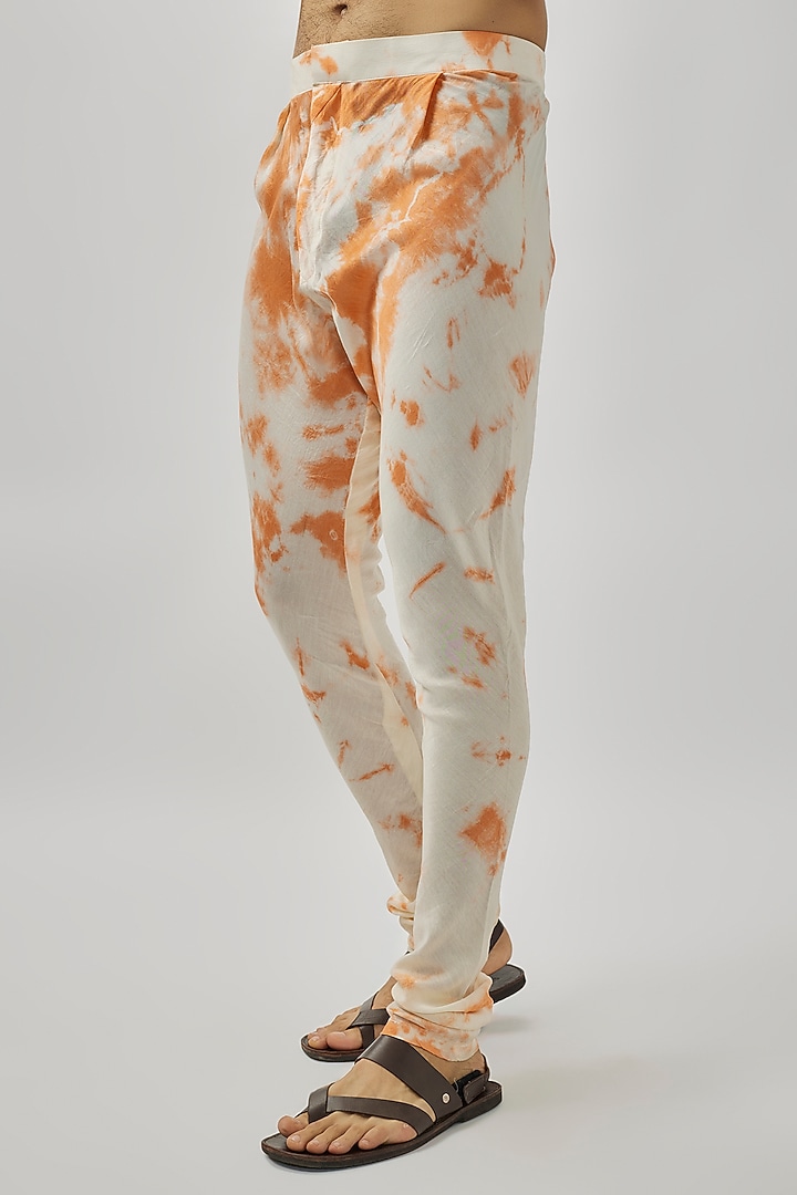 Ivory & Orange Raw Silk Mirror Work Bundi Jacket Set by Akanksha Gajria Men at Pernia's Pop Up Shop