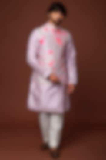 Lilac & Pink Tie-Dye Bundi Jacket With Kurta Set by Akanksha Gajria Men