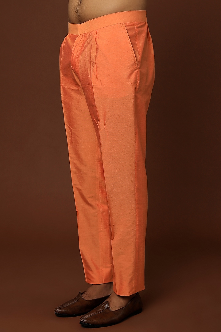 Peachy Orange Viscose Georgette Kurta Set by Akanksha Gajria Men at Pernia's Pop Up Shop