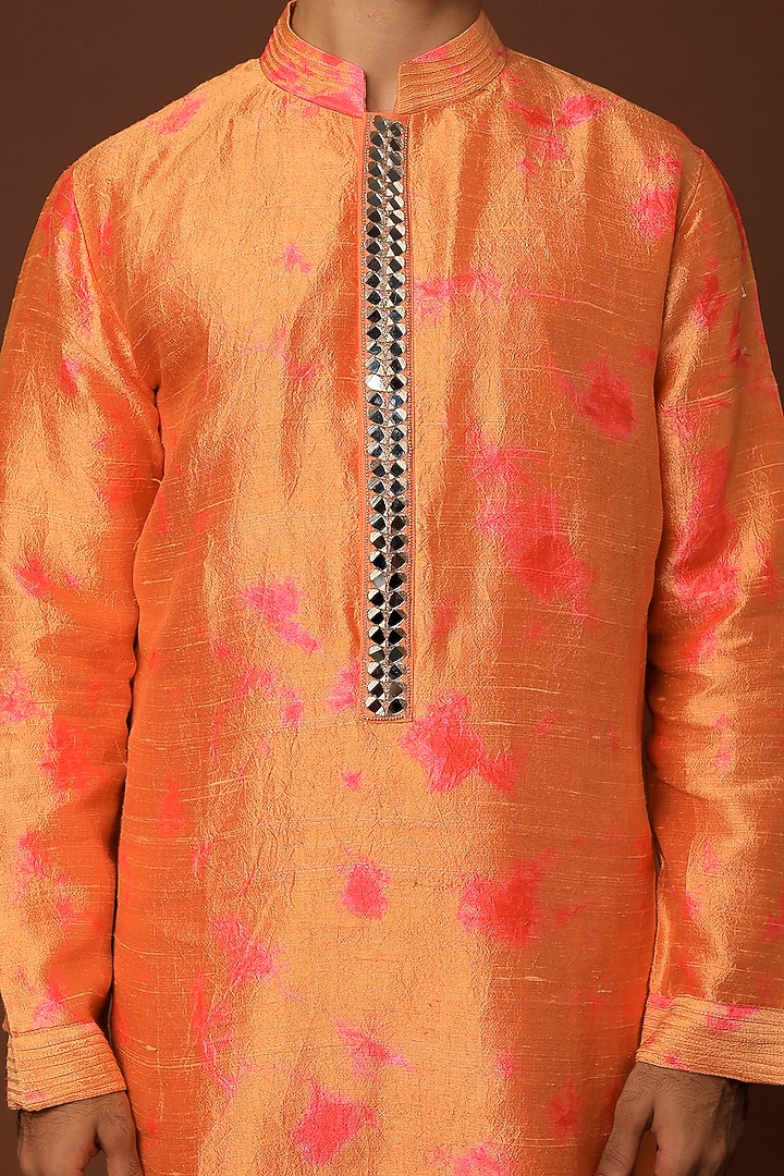 Peachy Orange Viscose Georgette Kurta Set by Akanksha Gajria Men at Pernia's Pop Up Shop