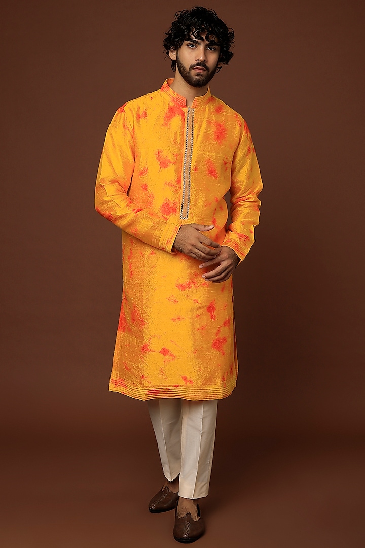 Orange Tie-Dye Kurta Set by Akanksha Gajria Men