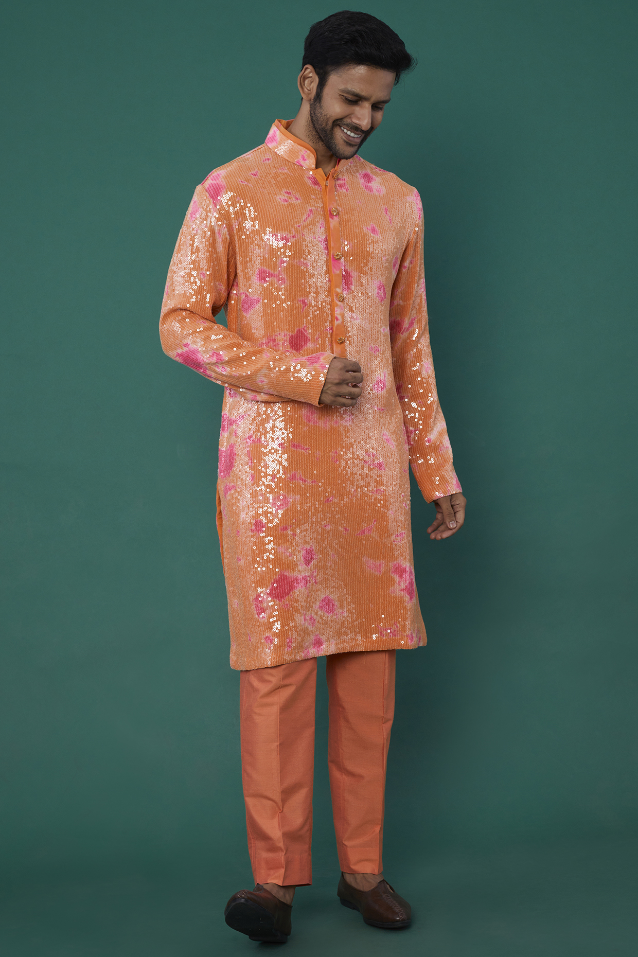 Orange Tie-Dye Kurta Set by Akanksha Gajria Men