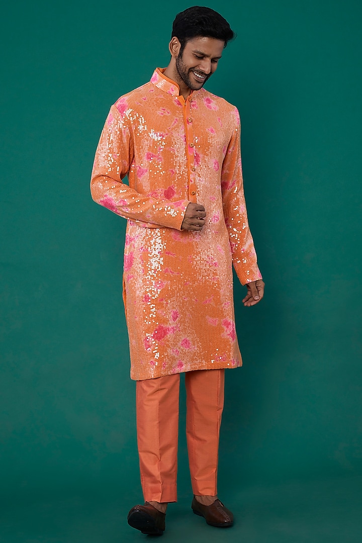 Orange Tie-Dye Kurta Set by Akanksha Gajria Men