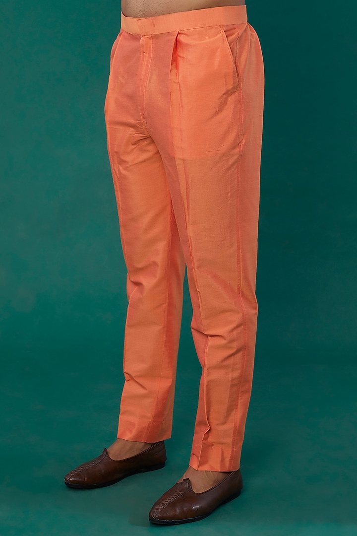 Orange Raw Silk Sequins Work Kurta Set by Akanksha Gajria Men at Pernia's Pop Up Shop