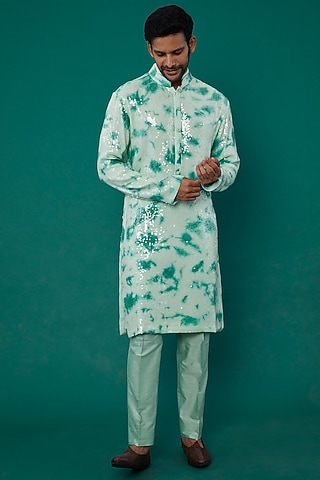 Light Blue Tie-Dye Kurta Set by Akanksha Gajria Men