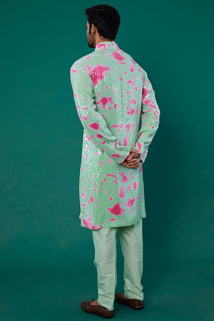Light Blue Raw Silk Tie-Dye Kurta Set by Akanksha Gajria Men at Pernia's Pop Up Shop