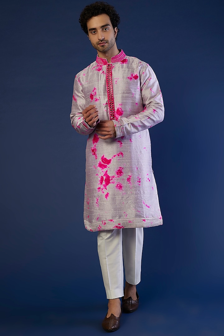 Lilac & Pink Tie-Dye Kurta Set by Akanksha Gajria Men
