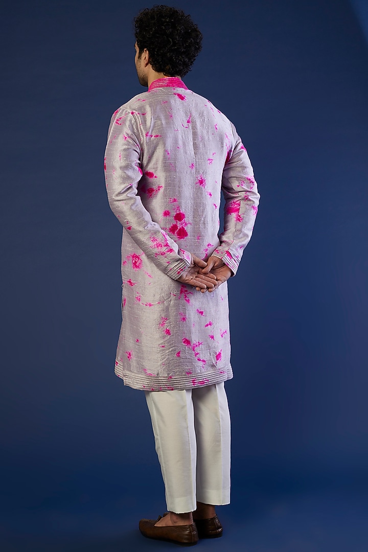 Lilac & Pink Tie-Dye Kurta Set by Akanksha Gajria Men at Pernia's Pop Up Shop