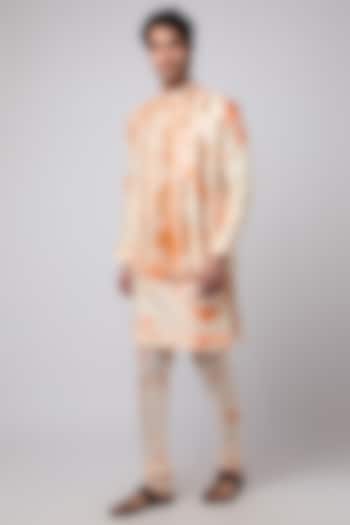 Orange Silk Mirror Embroidered & Tie-Dye Printed Bundi Jacket Set by Akanksha Gajria Men