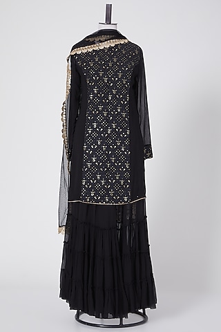 Black Chikankari Sharara Set by Aksh