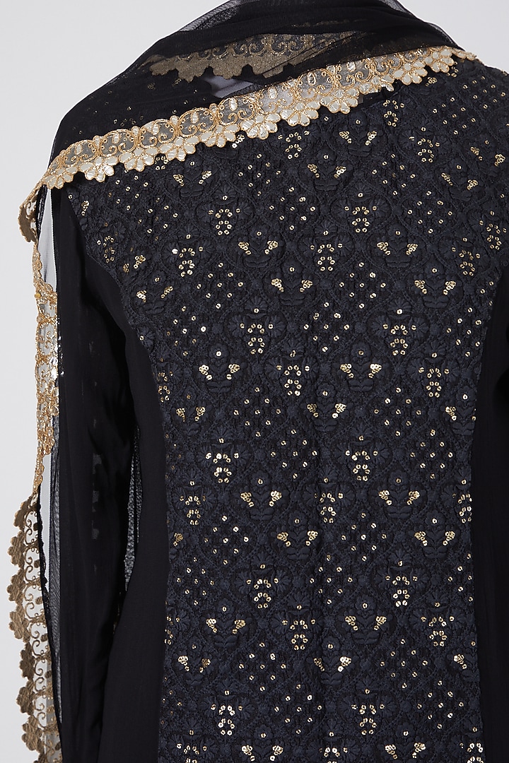 Black Chikankari Party Wear Sharara Set by Aksh at Pernia's Pop Up Shop