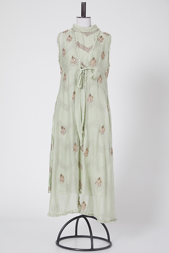 Mint Chanderi Jacket Set by Aksh at Pernia's Pop Up Shop