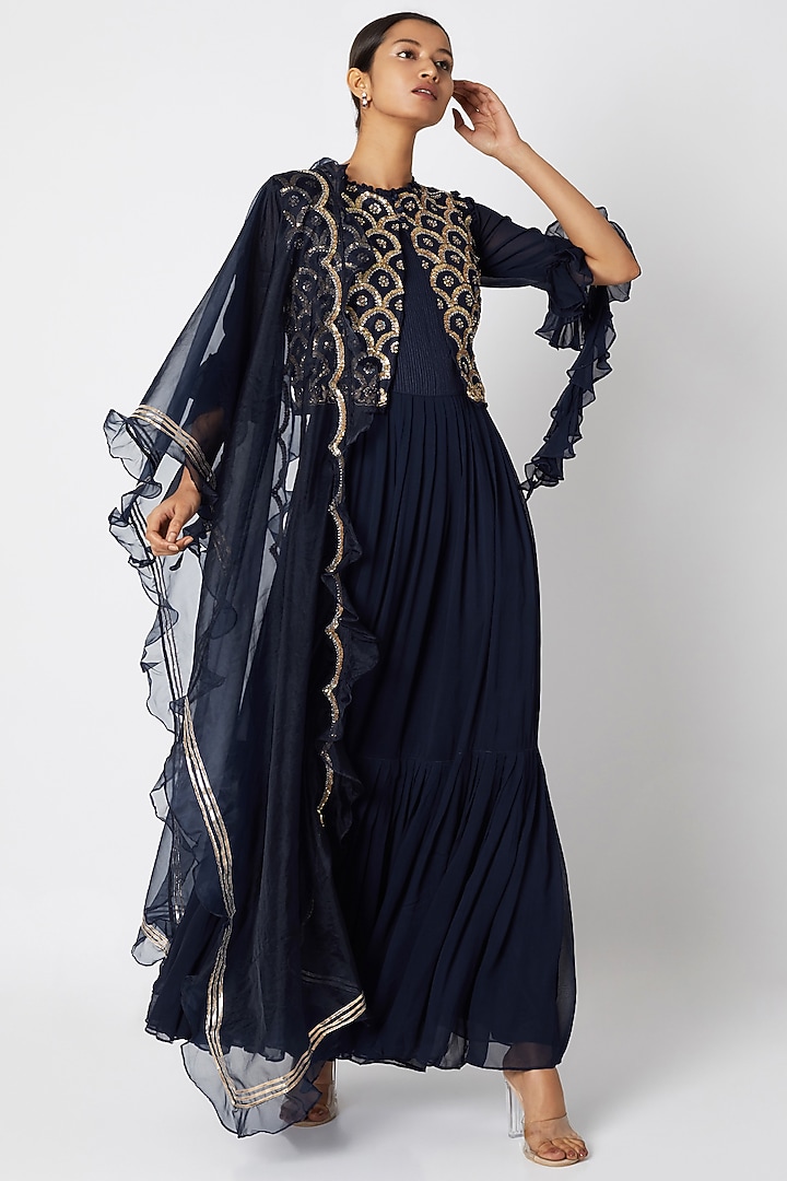 Purple Embroidered Jacket With Inner & Dupatta by Aksh at Pernia's Pop Up Shop