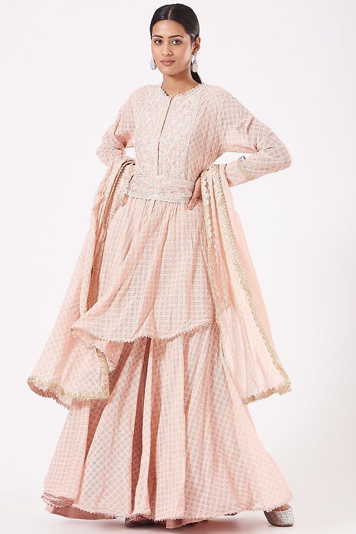 Nude Pink Georgette Gharara Set by Aksh at Pernia's Pop Up Shop