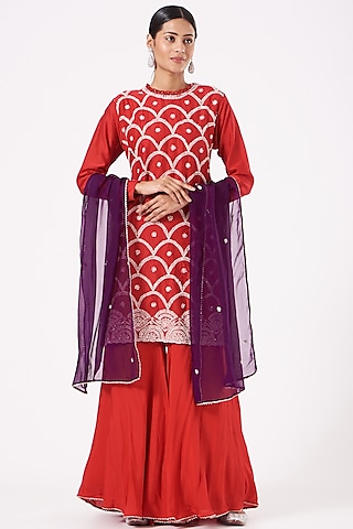 Cadium Red Chanderi Gharara Set by Aksh
