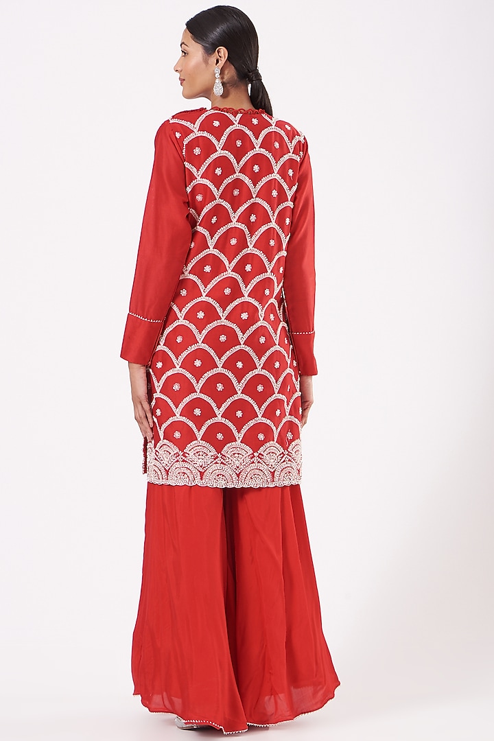 Cadium Red Chanderi Gharara Set by Aksh at Pernia's Pop Up Shop