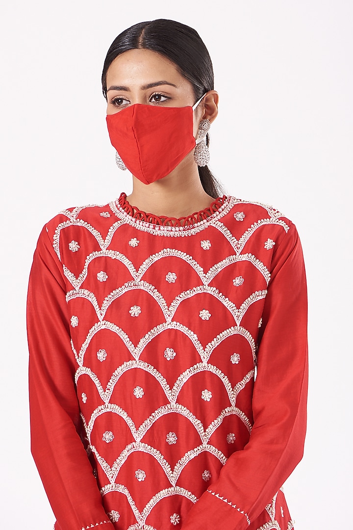 Cadium Red Chanderi Gharara Set by Aksh at Pernia's Pop Up Shop