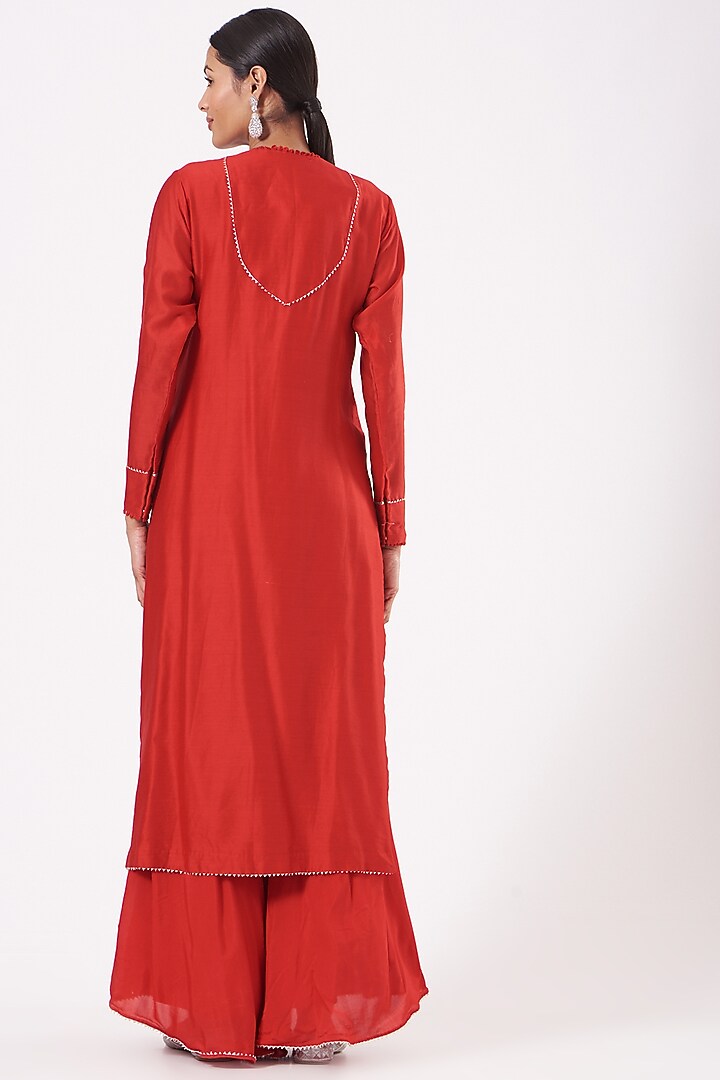 Cadium Red Silk Muslin Gharara Set by Aksh at Pernia's Pop Up Shop