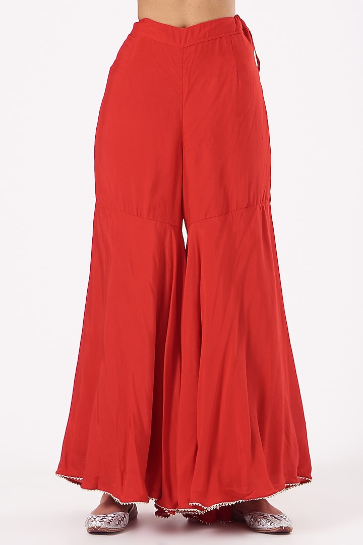 Cadium Red Silk Muslin Gharara Set by Aksh at Pernia's Pop Up Shop