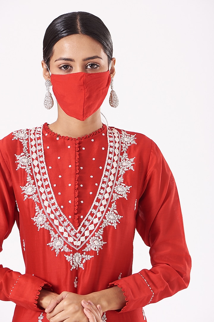 Cadium Red Silk Muslin Gharara Set by Aksh at Pernia's Pop Up Shop