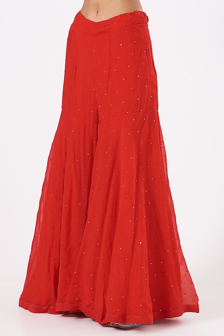 Fiery Red Organza Dot Gharara Set by Aksh at Pernia's Pop Up Shop