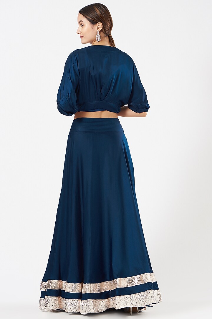 Deep Blue Satin Lampi Finished Skirt Set by Aksh at Pernia's Pop Up Shop