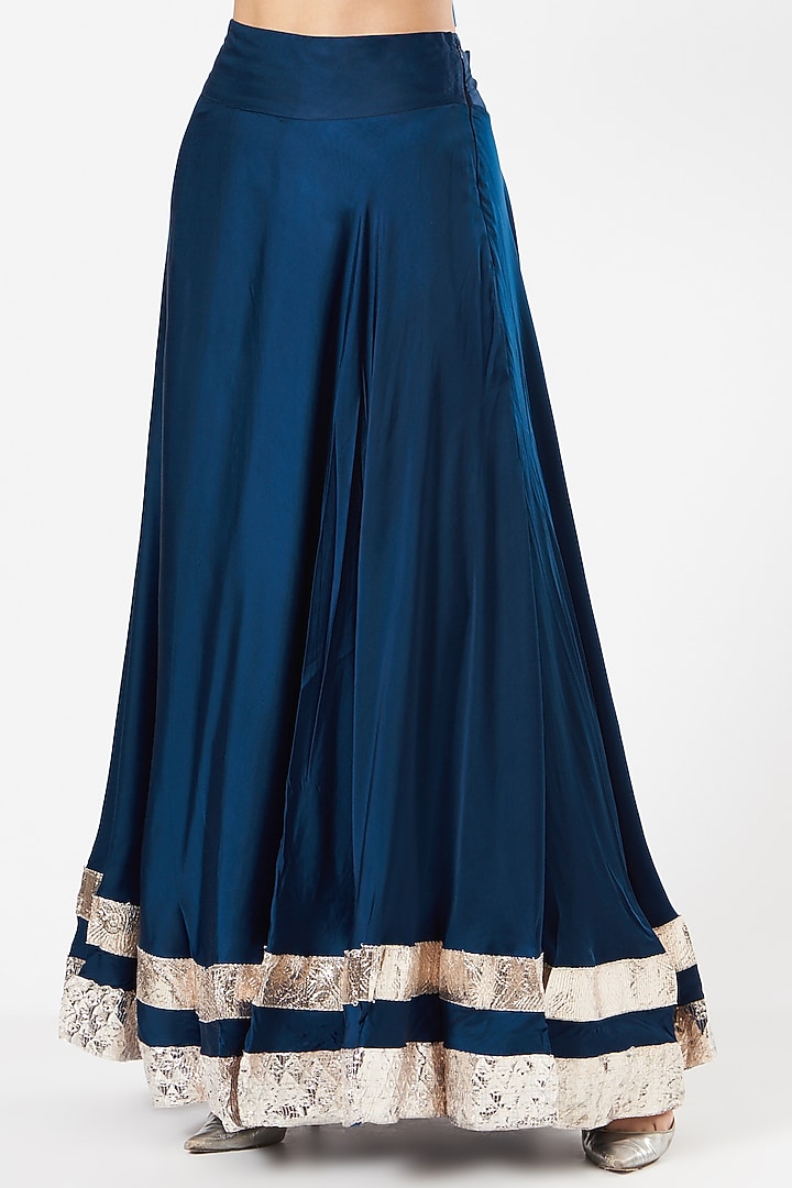 Deep Blue Satin Lampi Finished Skirt Set by Aksh at Pernia's Pop Up Shop