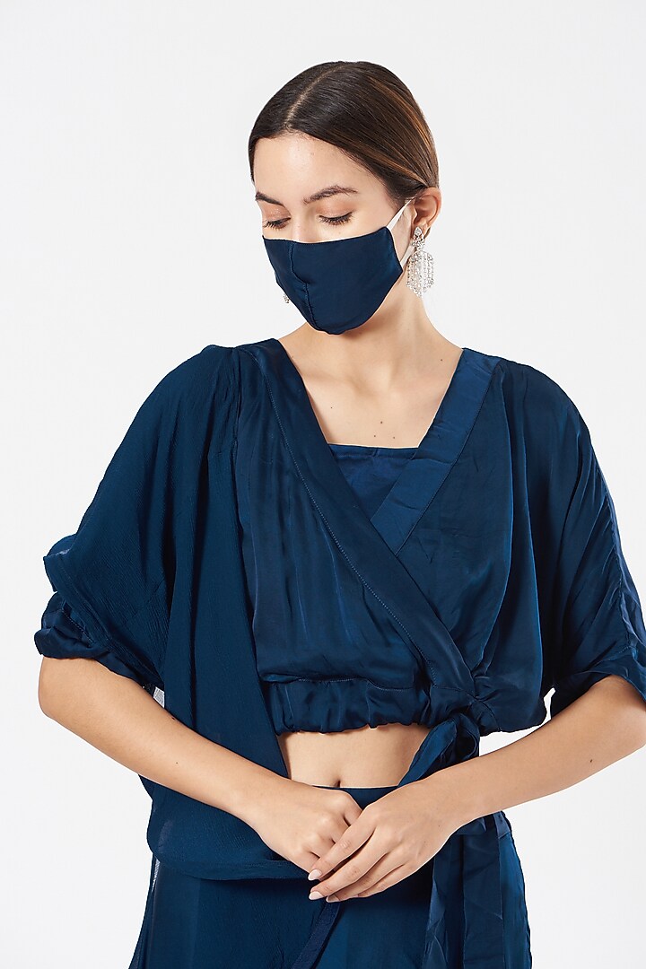Deep Blue Satin Lampi Finished Skirt Set by Aksh at Pernia's Pop Up Shop
