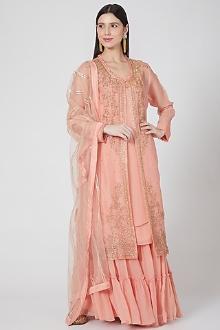 Blush Pink Jacket Set With Cutdana Work by Aksh