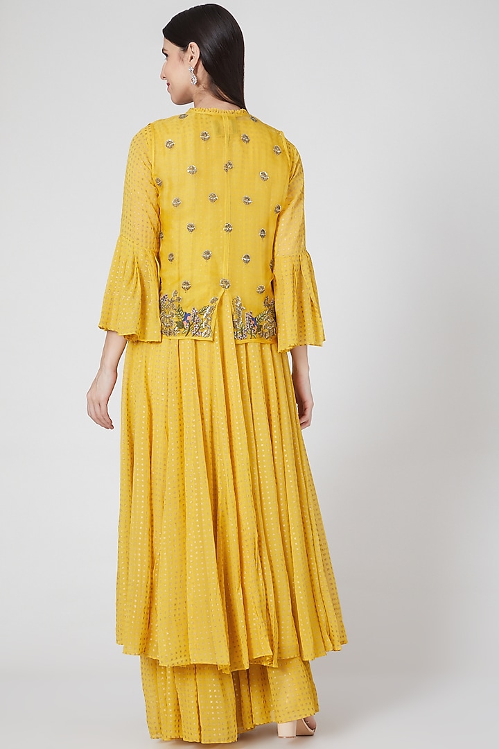 Yellow Georgette Printed Gharara Set by Aksh at Pernia's Pop Up Shop