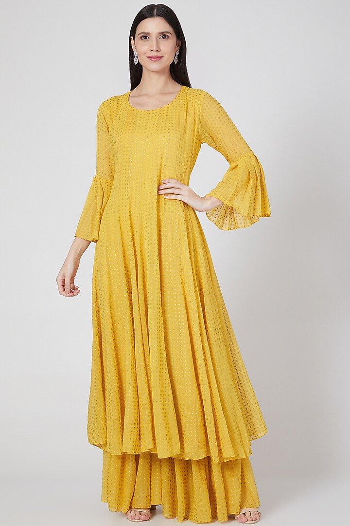Yellow Georgette Printed Gharara Set by Aksh at Pernia's Pop Up Shop