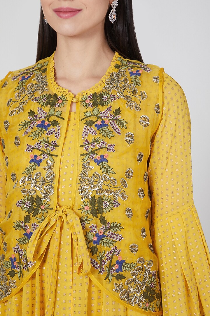 Yellow Georgette Printed Gharara Set by Aksh at Pernia's Pop Up Shop