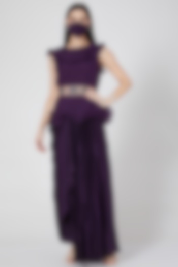 Purple Draped Skirt Set by Aksh at Pernia's Pop Up Shop
