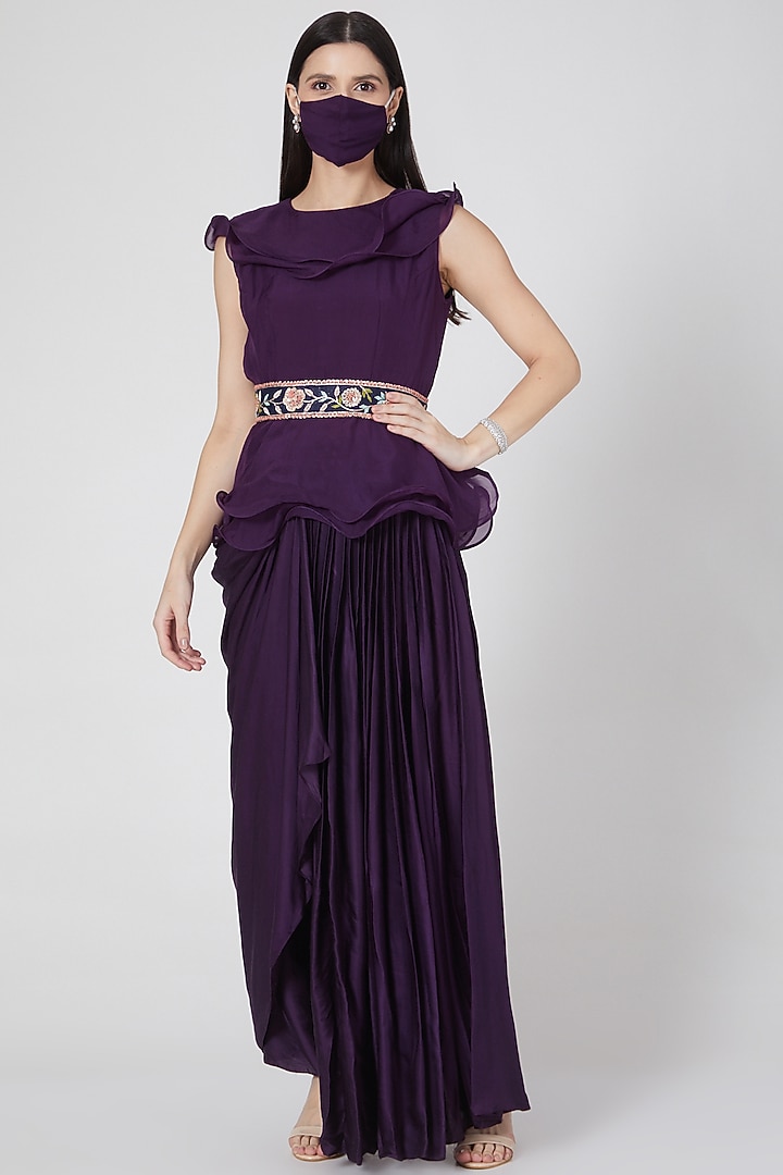 Purple Draped Skirt Set by Aksh at Pernia's Pop Up Shop