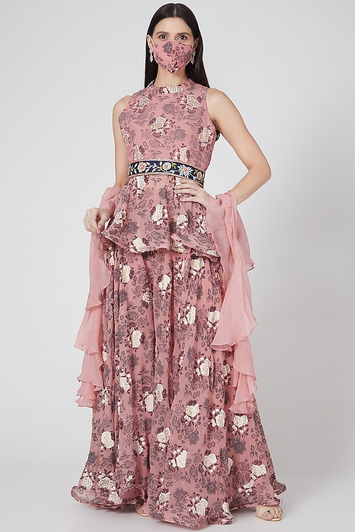 Peach Floral Printed Sharara Set by Aksh at Pernia's Pop Up Shop