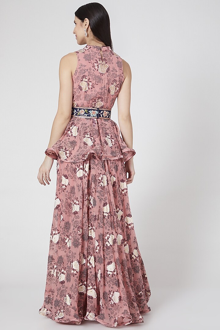 Peach Floral Printed Sharara Set by Aksh at Pernia's Pop Up Shop