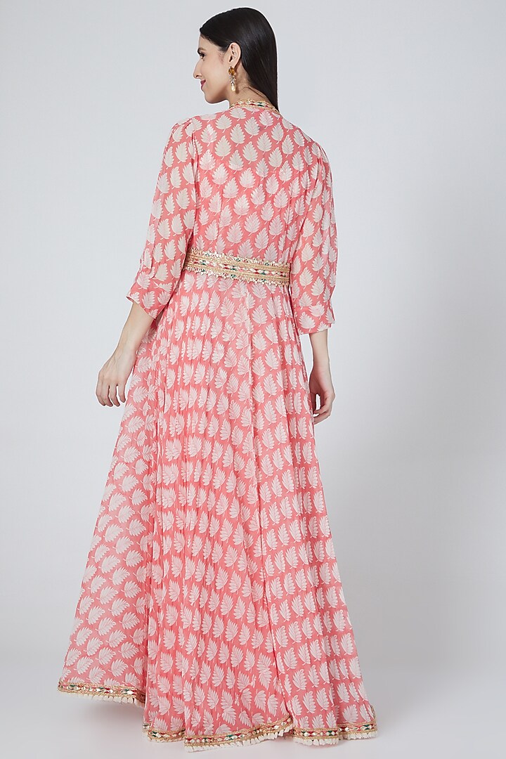 Peach & White Printed Jacket Set by Aksh at Pernia's Pop Up Shop