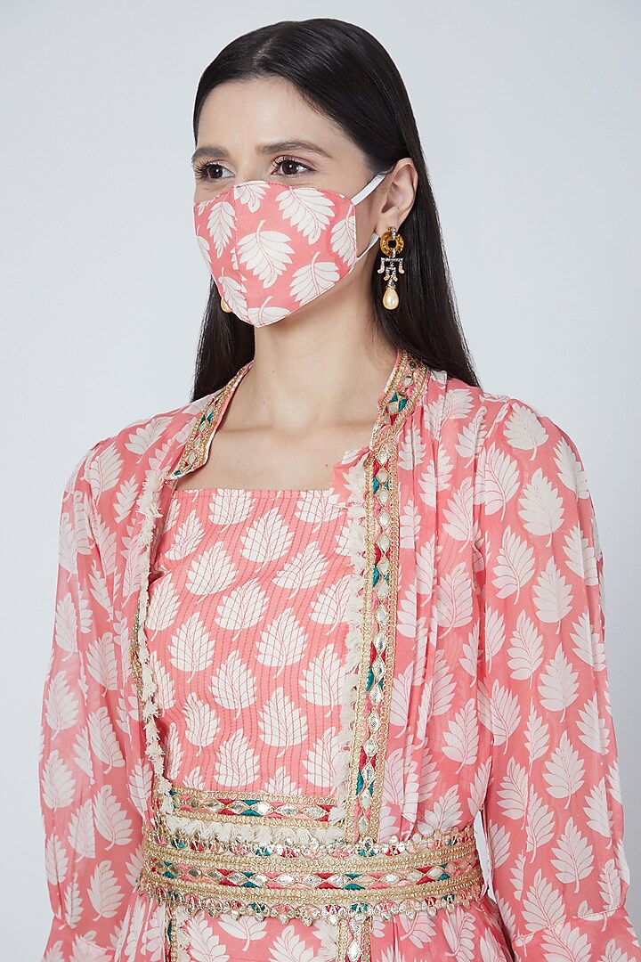 Peach & White Printed Jacket Set by Aksh at Pernia's Pop Up Shop