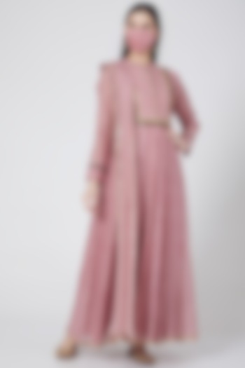 Blush Pink Printed Kalidar Kurta Set by Aksh at Pernia's Pop Up Shop