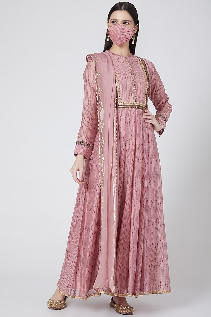Blush Pink Printed Kalidar Kurta Set by Aksh at Pernia's Pop Up Shop